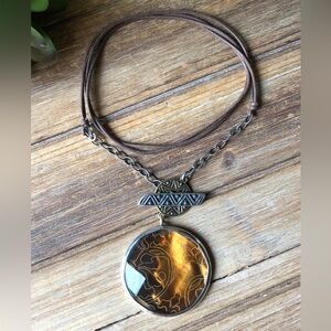 SILPADA 925 Amber Waves Glass & Etched Shell Leather Cord Necklace (Reversible)